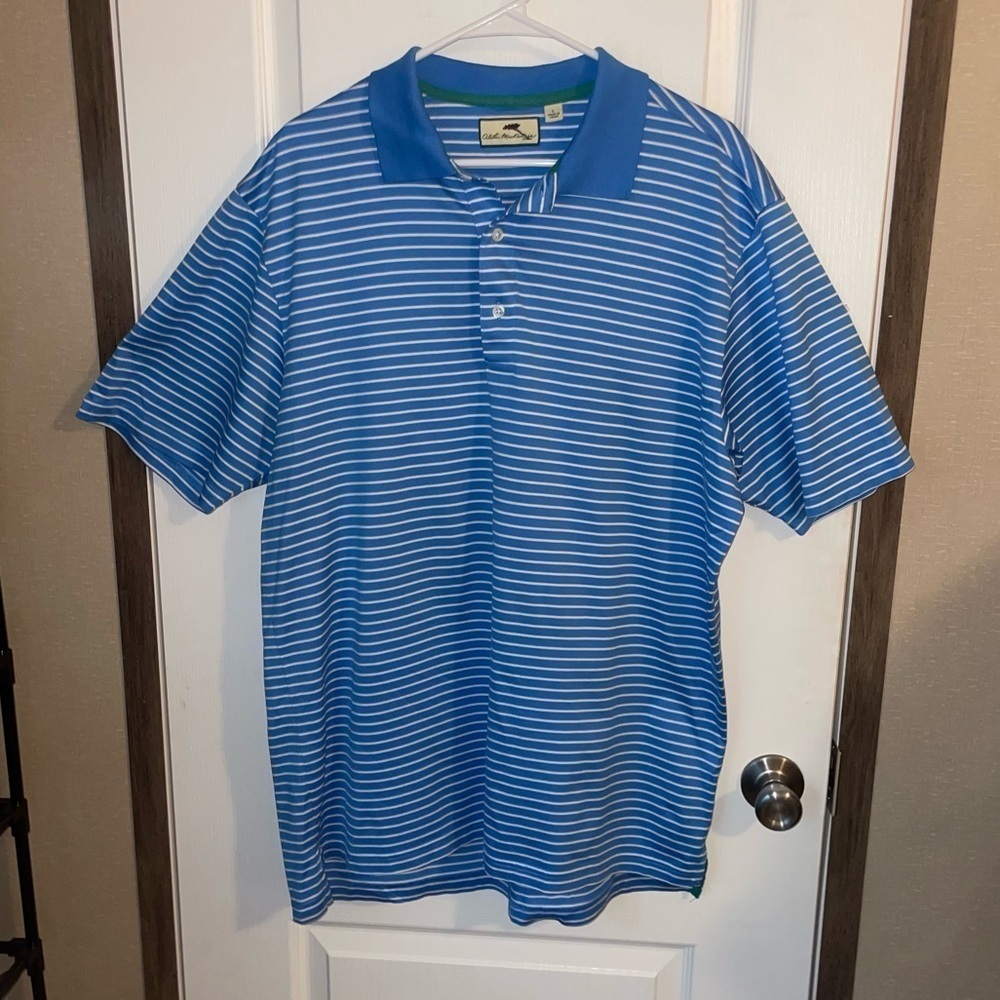 Alister MacKenzie Size L Regatta Blue Striped Polo Shirt‎ Golf Pro
